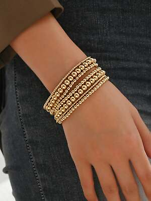 #ad 7pcs set Gold Color Beads Minimalist Beaded Bracelet Women Bracelet Stackable $6.32