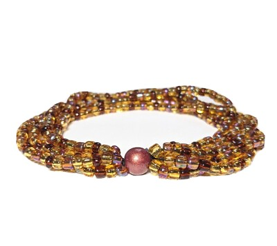 #ad Elegant Earth Fall Tones Glass Beaded Iridescent Multi Strand Bracelet $7.64