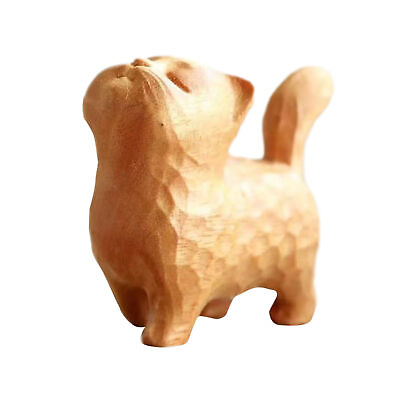 #ad A tsundere cat Wooden Statue animal Carving Wood Figure Decor Children Gift $12.12