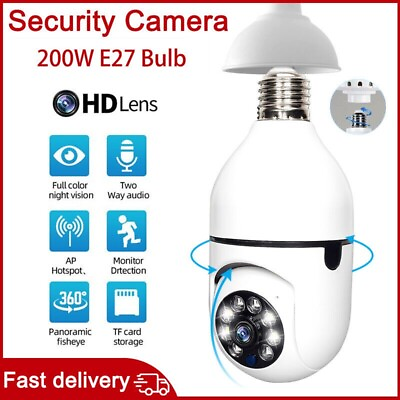 #ad Wireless Security 360° 1080P IP E27 Light Bulb Camera Wi Fi IR Night Smart Home $11.45
