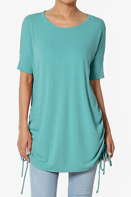 #ad TheMogan Ruched Side Dolman Short Sleeve Round Neck Jersey Tee Maternity Top $16.99