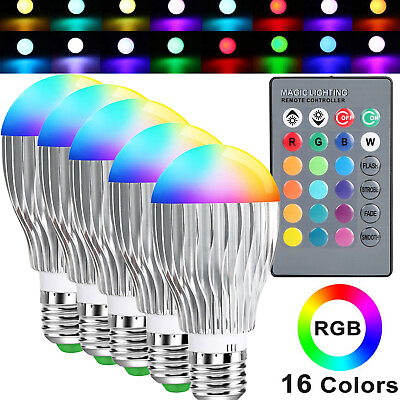 #ad 5 Packs 9W RGB LED Light Bulb Color Changing Light Bulb E27 Screw Base w Remote $42.56