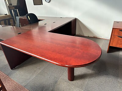 #ad 6#x27; x 9#x27; L shape P desk by OFS in Cherry finish wood right hand $388.00