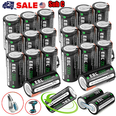 #ad EBL Sub C SC Size NiCd Rechargeable Battery 1.2V 2300mAh Cell Tap Batteries Lot $6.59