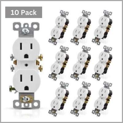#ad 10 Pack Outlet Receptacle 125V 15 Amp Duplex Residential Dual Electrical Wall $7.15