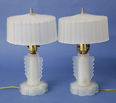 #ad Pair of Art Deco Frosted Glass Boudoir Lamps circa 1930#x27;s $895.00