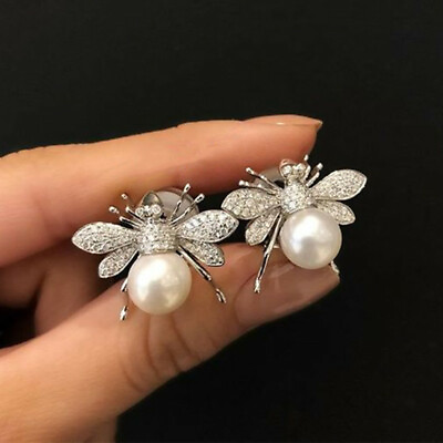 #ad Fashion Bee 925 Silver Filled Party Stud Earring Women Cubic Zircon Jewelry C $3.34
