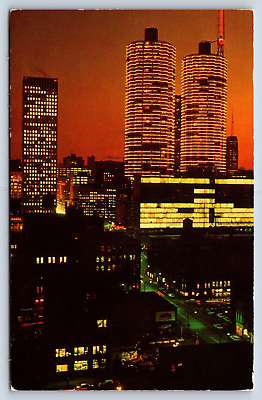 #ad Postcard IL Chicago Night View Symbol Contemporary South State St Silhouette D6 $5.97
