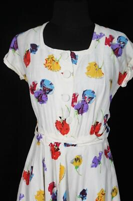 #ad #ad VERY RARE FRENCH VINTAGE WWII ERA 1940#x27;S FLORAL SILKY RAYON PRINT DRESS SIZE 6 8 $540.00