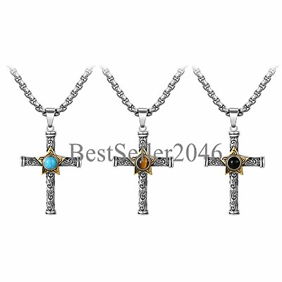 #ad Men Women Stainless Steel Cross Pentagram Star Pendant Boys Necklace 22quot; $11.99