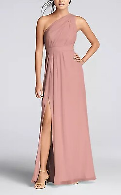 #ad David#x27;s Bridal Long One Shoulder Asymmetric Crinkle Chiffon Dress Bridesmaid 10 $45.00
