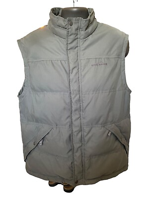 #ad Eddie Bauer Mens Vest EB650 Goose Down Heavy Duty Gray Size L Zip Snap Front $24.99