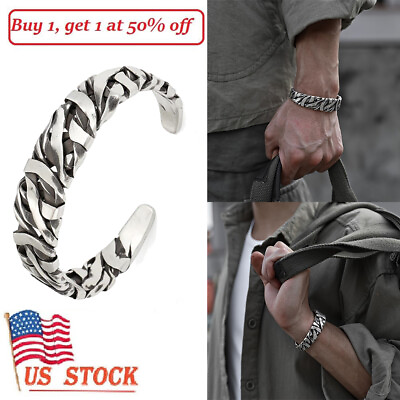 #ad Fashion Oval Bracelet Silver Vintage Retro Elegant Open Cuff Bangle For Men Gift $8.54
