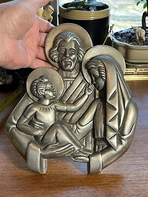 #ad Vintage Industrial Age Cast Aluminum Holy Family Wall Plaque Greco Mfg. 1958 WOW $79.50
