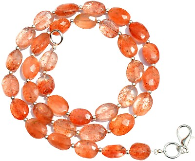 #ad Natural Gem Sunstone 10x8 to 12x9mm Oval Faceted Nugget Beads Necklace 18quot; 114Ct $31.00