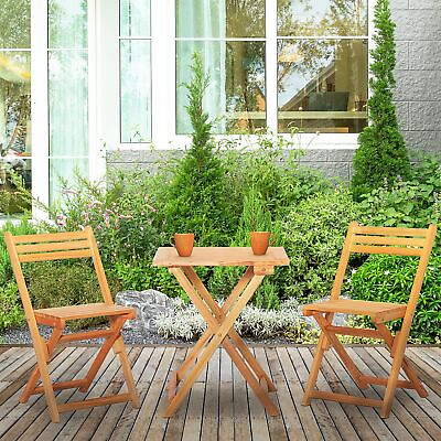 #ad 3pc Patio Bistro Set Folding Garden Furniture Wooden Chairs Table Teak $114.99