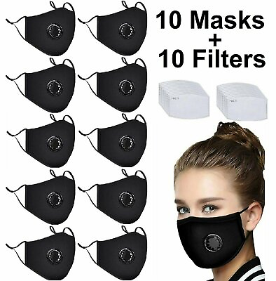 #ad 10 pcs Unisex Face Masks 100% cotton Reusable Washable Mask with Valve $16.05