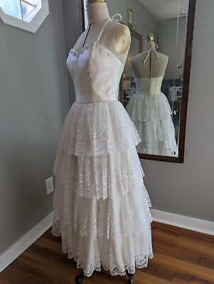 #ad Custom made vintage 1950#x27;s style tiered lace amp; beaded wedding dress; never worn $700.00