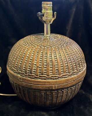 #ad Vintage Wicker Rattan Style Lamp Table MCM CN BURMAN Sphere Globe Round Boho $49.99