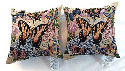 #ad 2 Butterflies Are Free Colorful Monarch 12quot;Tapestry Sq Throw Pillow Set $19.50