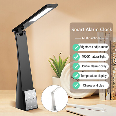 #ad LED Desk Lamp Reading Light With Bluetooth Speaker Alarm Clock Touch Adjustable $21.48