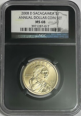 #ad 2008 D $1 NGC MS68 CLAD SACAGAWEA DOLLAR FROM ANNUAL DOLLAR SET RETRO CASE $79.95