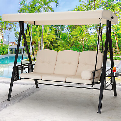#ad 3 Person Outdoor Patio Swing Chair w Adjustable Canopy Cover amp;Steel Frame 3 Type $289.99