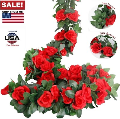 #ad 3× Garland Wall Silk Artificial Hanging Rose Flowers Vine Wedding Decor 7.5 Ft $10.99