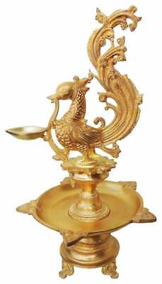 #ad Brass Table Oil Lamp Diwali Diya Deepak Cock Murga God Idol Statue 9.5*9.5*17 In $249.20
