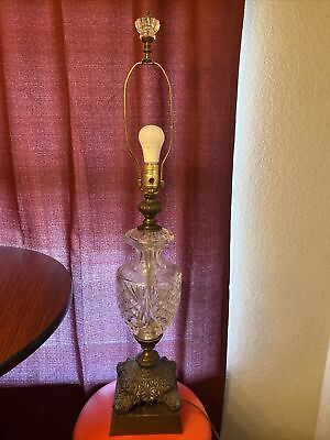 #ad vintage clear glass crystal cut stye glass table lamp $12.99