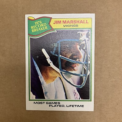 #ad 1977 Jim Marshall Record Breakers # 452 Minnesota Vikings Topps Football Card $6.92
