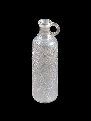 #ad Pressed glass bottle 1930s 11.5 quot; intricate design Great display $14.99
