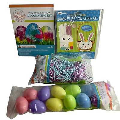 #ad Easter Decorating Lot Kit Bunny Rabbit Dye Plastic Eggs Paper Grass Glitter $12.95