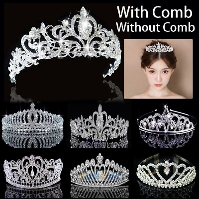 #ad Shiny Crystal Rhinestone Queen Crown Tiara Wedding Pageant Bridal Headpiece Comb $10.99