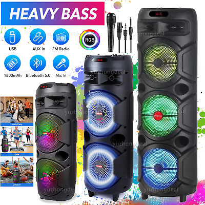 #ad Large Portable Party Bluetooth Loud Speaker 3* 8quot; Subwoofer With Mic amp; Remote $85.99