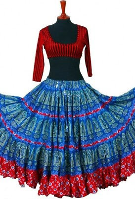 #ad BEAUTIFUL BLUE AND RED Tribal BellyDance ATS Gorgeous Gypsy Skirt 25 Yards 36quot; $129.99