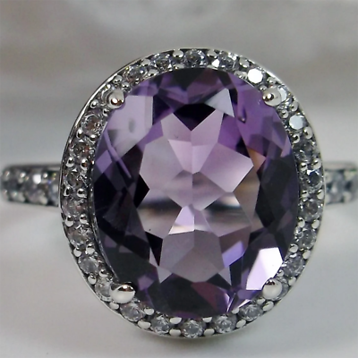 #ad Natural Amethyst Diamond Engagement Ring 1.90 Ct Oval 18k White Gold Size 7 8 9 $1981.00