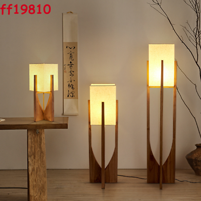 #ad Japanese Style Walnut Wood Floor Lamps Sofa Standing Fabric Shade Floor Light $302.68