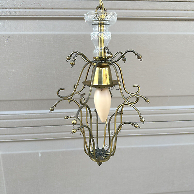 #ad Vintage MCM Gold Brass Chandelier Hanging Light Fixture Chain Swag Lamp Sweden $39.95