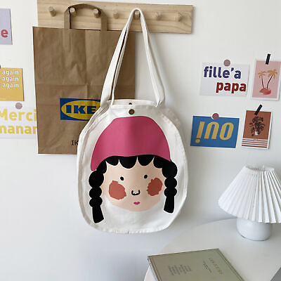 #ad Casual Cartoon Cute Little Girl Printed Simple Versatile Shoulder Bag Canvas Bag $18.99