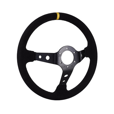 #ad 350mm Universal Suede Leather Stitch Deep Dish Sport Racing Car Steering Wheel $56.40