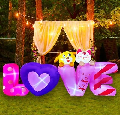 #ad Valentines Day Love Letters Cat and Puppy Inflatable Decor Blow Up Romantic LED $34.99