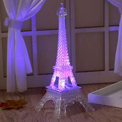 #ad 5 Inch Eiffel Tower Nightlight Light Up Acrylic 7 Colors Changing Desk Night ... $21.35