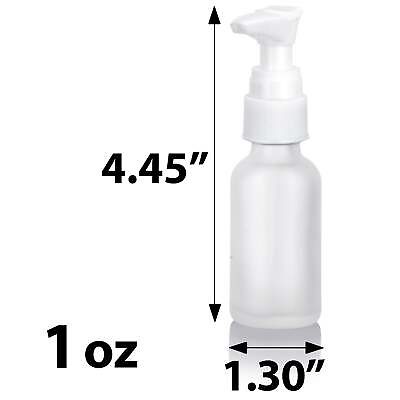 #ad 1 oz Frosted Clear Glass Boston Round Bottle White Lotion Pump 12 Pack $24.14