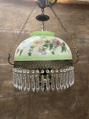 #ad Antique Victorian GWTW Library Oil Hanging Lamp w Crystal Prism Electric 27quot; T $499.99