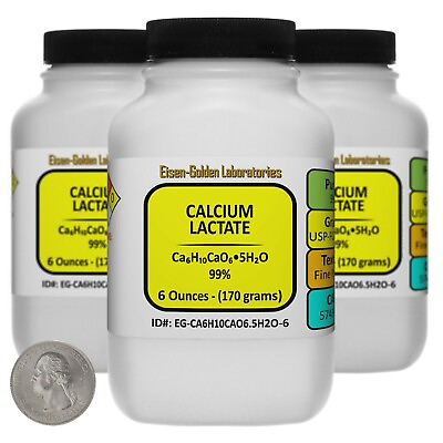 #ad Calcium Lactate C6H10CaO6.5H2O 99% USP FCC Food 1.1 Lb in 3 Bottles $30.99