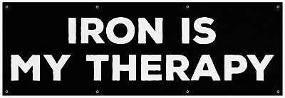 #ad Iron Therapy Banner Motivational Home Gym Decor 72 X 24 Inches $67.15