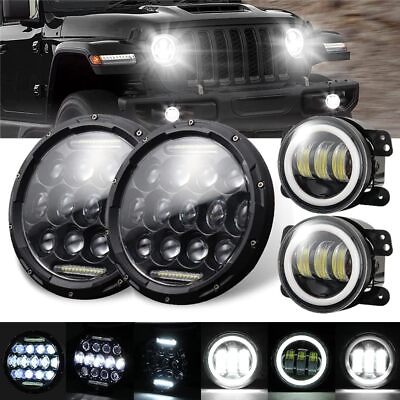 #ad 7quot; Inch LED Headlights Fog Lights Turn Signal Halo For 2003 2007 Jeep Liberty $164.99