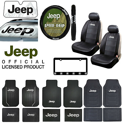 #ad JEEP All Weather Floor Mats Seat Covers Steering Wheel Cover Sun Shade $57.97