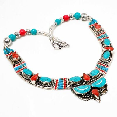 #ad Tibetan Turquoise Coral Handmade Engagement Gift Jewelry Nepali Necklace 18quot; N48 $21.99